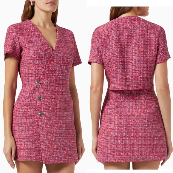MAJE Rolia Mini Fuchsia Pink Tweed Dress, Size 36 (US Small) - Picture 4 of 10